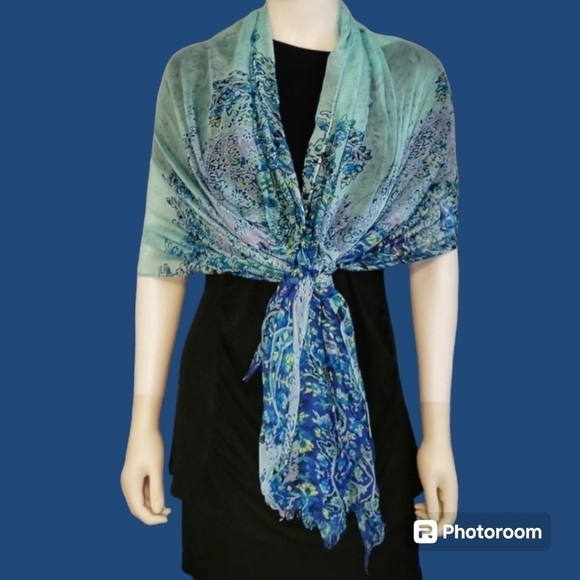 3/$30 TARGET Aqua Floral Gauze Summer Cover-up Shawl Wrap - Picture 1 of 10